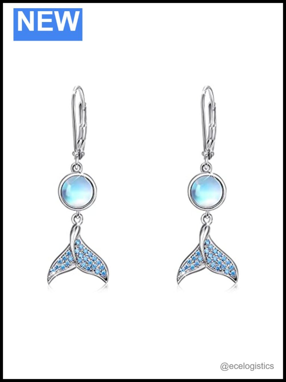 Sterling Silver Moonstone Mermaid Tail Leverback Hoop Earrings